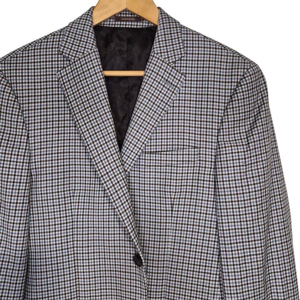 Peter Millar Blazer Mens 38R Blue Brown Check Plaid Wool 2B Sport Coat Jacket